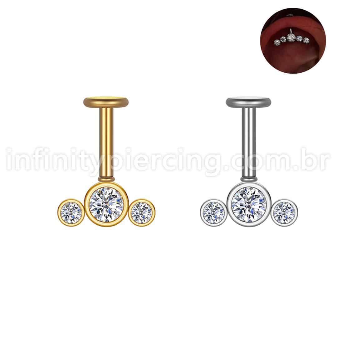 Piercing Labret Invertido Aço Cirúrgico Indiano 3 Zircônia